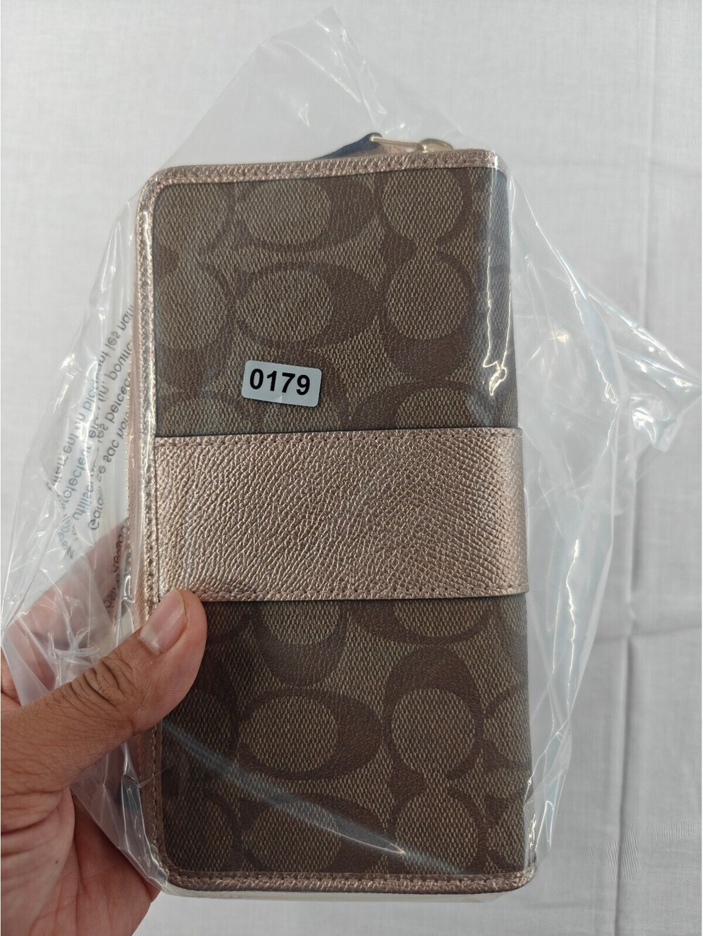 Michael Kors Brown Saffiano Leather Double Zip Wristlet Wallet Gold Tone